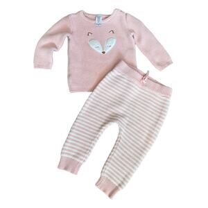 Just For You Carters Pink and White Cable Knit Sweater Set 12 Months